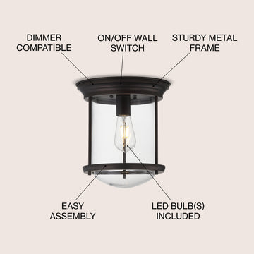 Savannah 10.25" Metal/Glass LED Flush Mount - JONATHAN Y